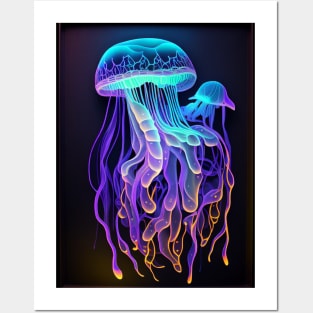 Stylish jellyfish with tentacles Posters and Art